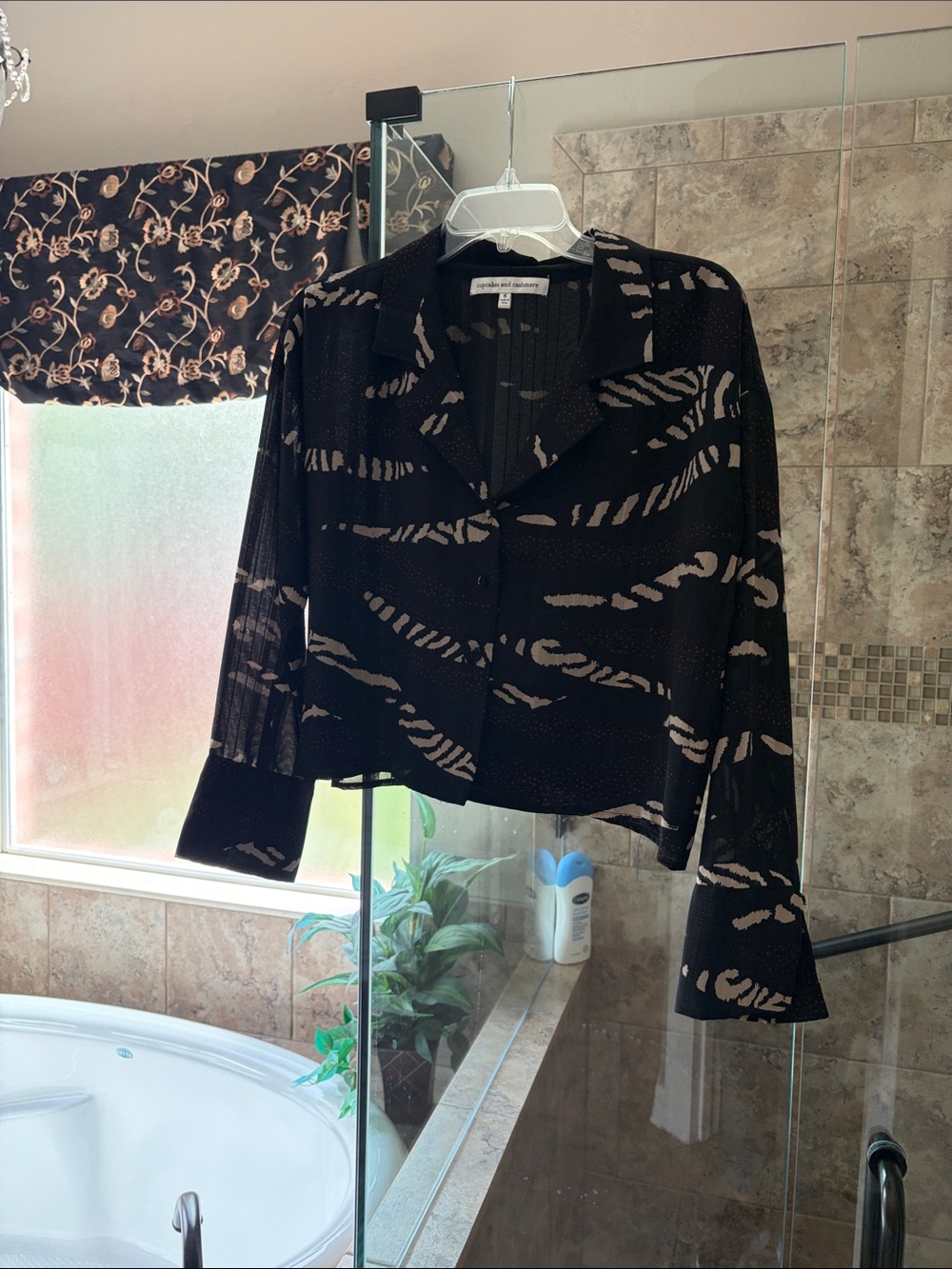 cupcakes & cashmere Black Patterned Button-Down Blouse